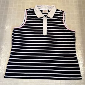 EP PRO Navy & White Stripe Sleeveless Golf Polo Shirt - Size XL